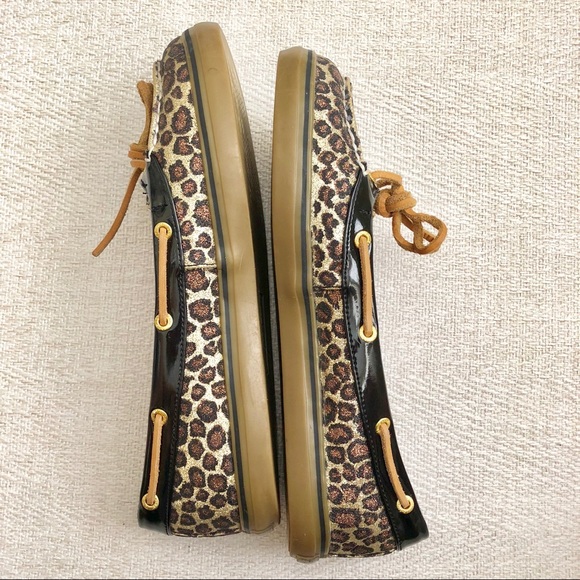 Sperry Top Slider Glitter Cheetah Print Boat Shoes - Picture 3 of 6